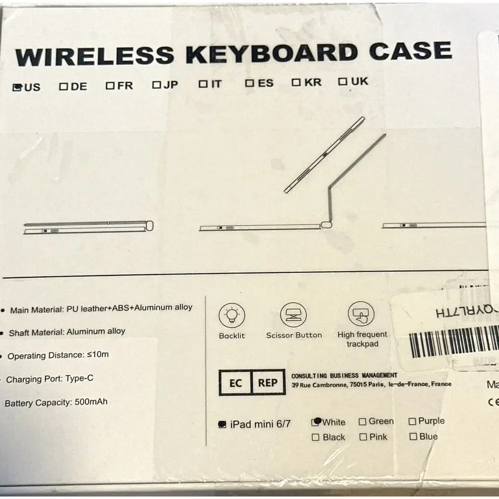 iPad Mini 7 6 Keyboard Case 8.3” Wireless Backlit Keyboard Trackpad White